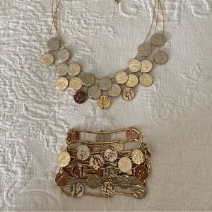 Vintage gold coin multilayered necklace and bracelet set